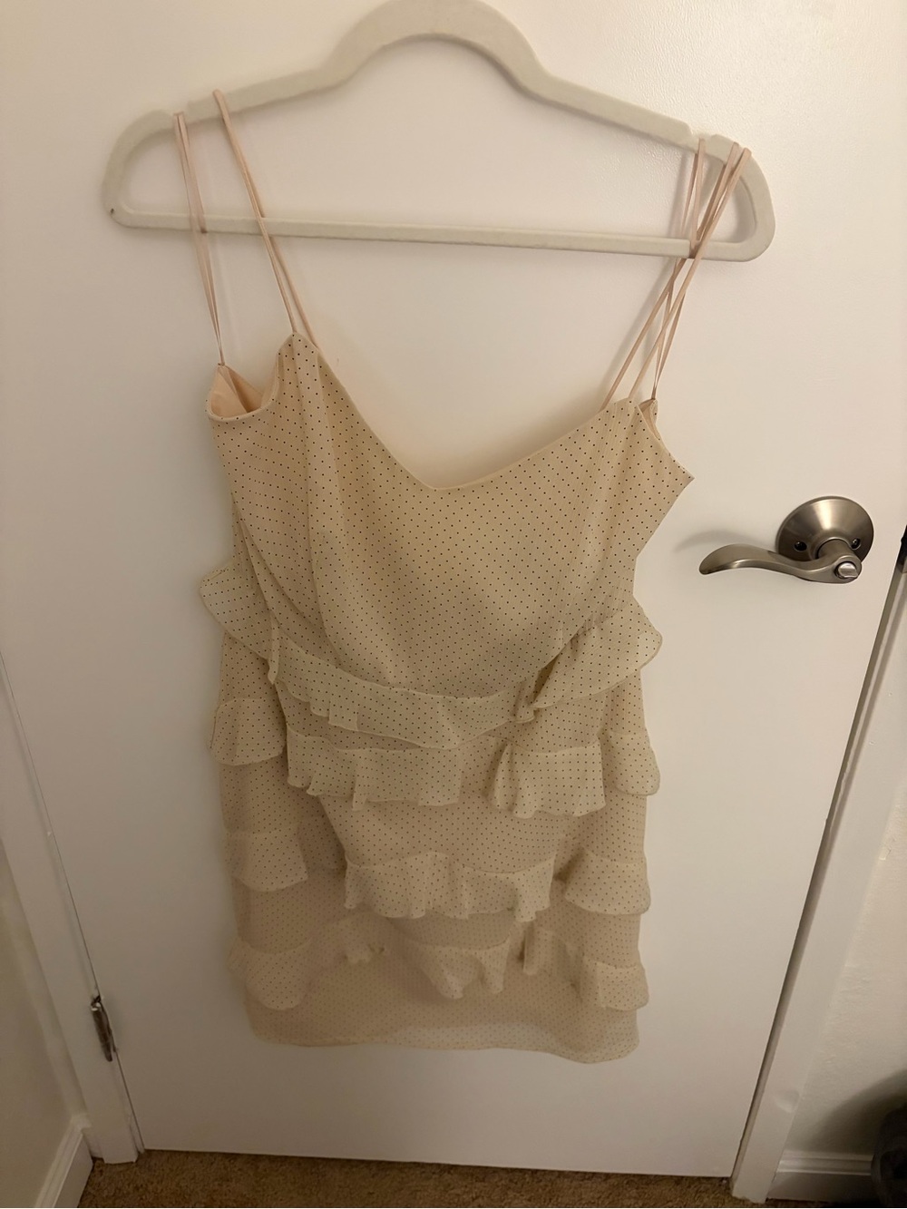 Endless Rose Beige Polka Dot Ruffle Slip Dress